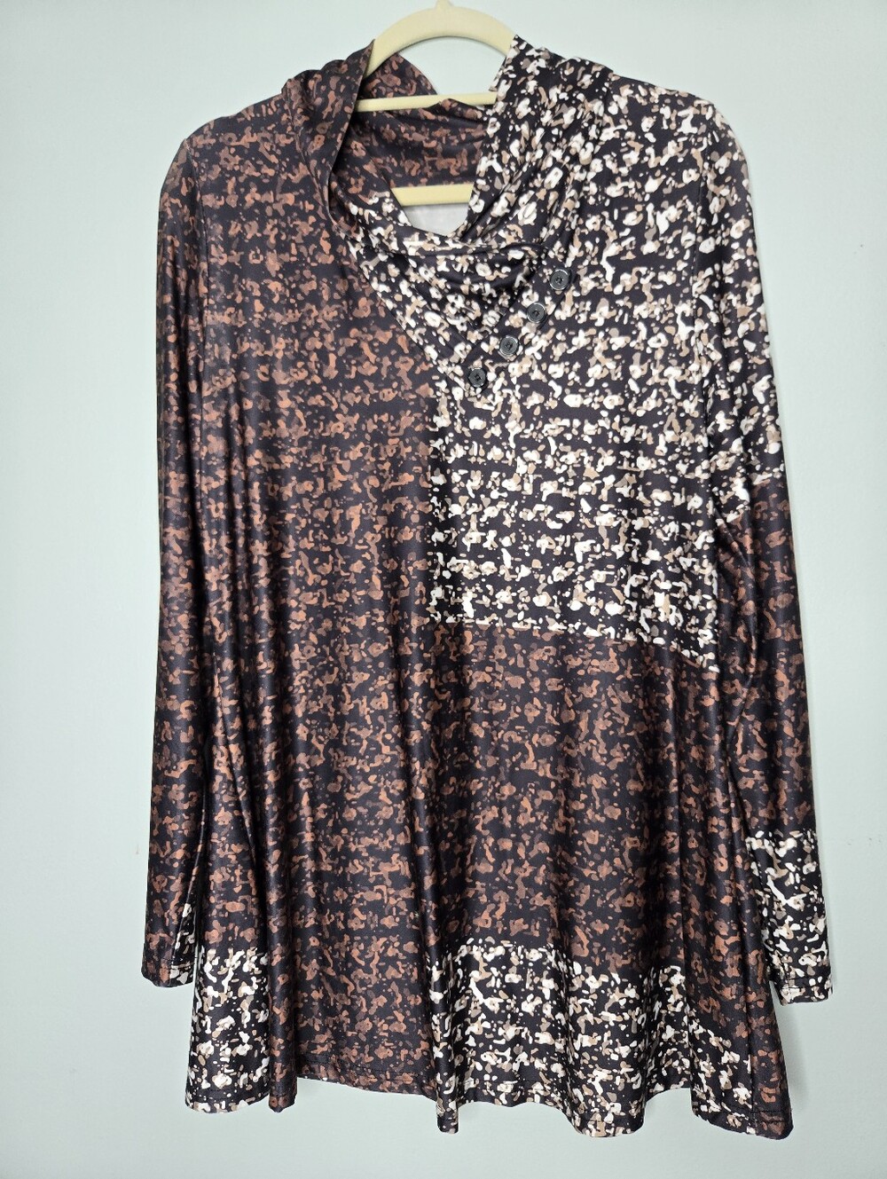Lily by Firmiana Brown White Black Cowl Neck Tunic L